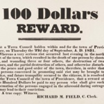 Reward offered by Providence Town Council for information leading to the conviction of those responsible.